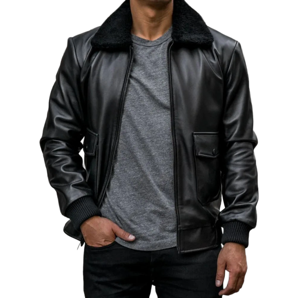 G-1 Flight Men’s Black Genuine Cowhide Leather Bomber Aviator Jacket