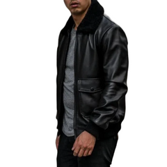 G-1 Flight Men’s Black Genuine Cowhide Leather Bomber Aviator Jacket