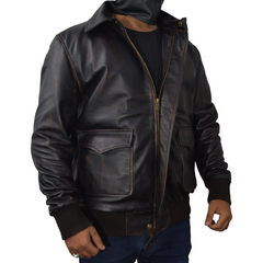 Men's Distressed Brown Bomber Aviator Pilot Genuine Leather Jacket