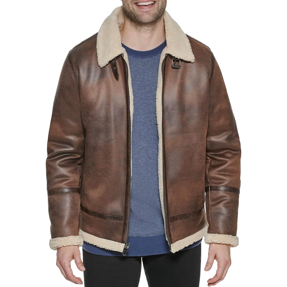 Men Real Leather Bomber Jacket With Shearling Lining
