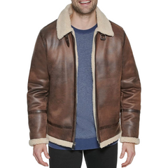Men Real Leather Bomber Jacket With Shearling Lining