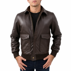 Mens Brown Bomber Aviator Flying Pilot Genuine Leather Jacket