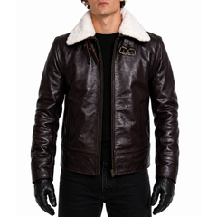 World War Aviator Shearling Flight Brown Leather Jacket Men's