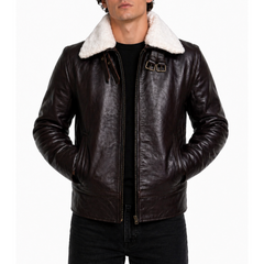World War Aviator Shearling Flight Brown Leather Jacket Men's