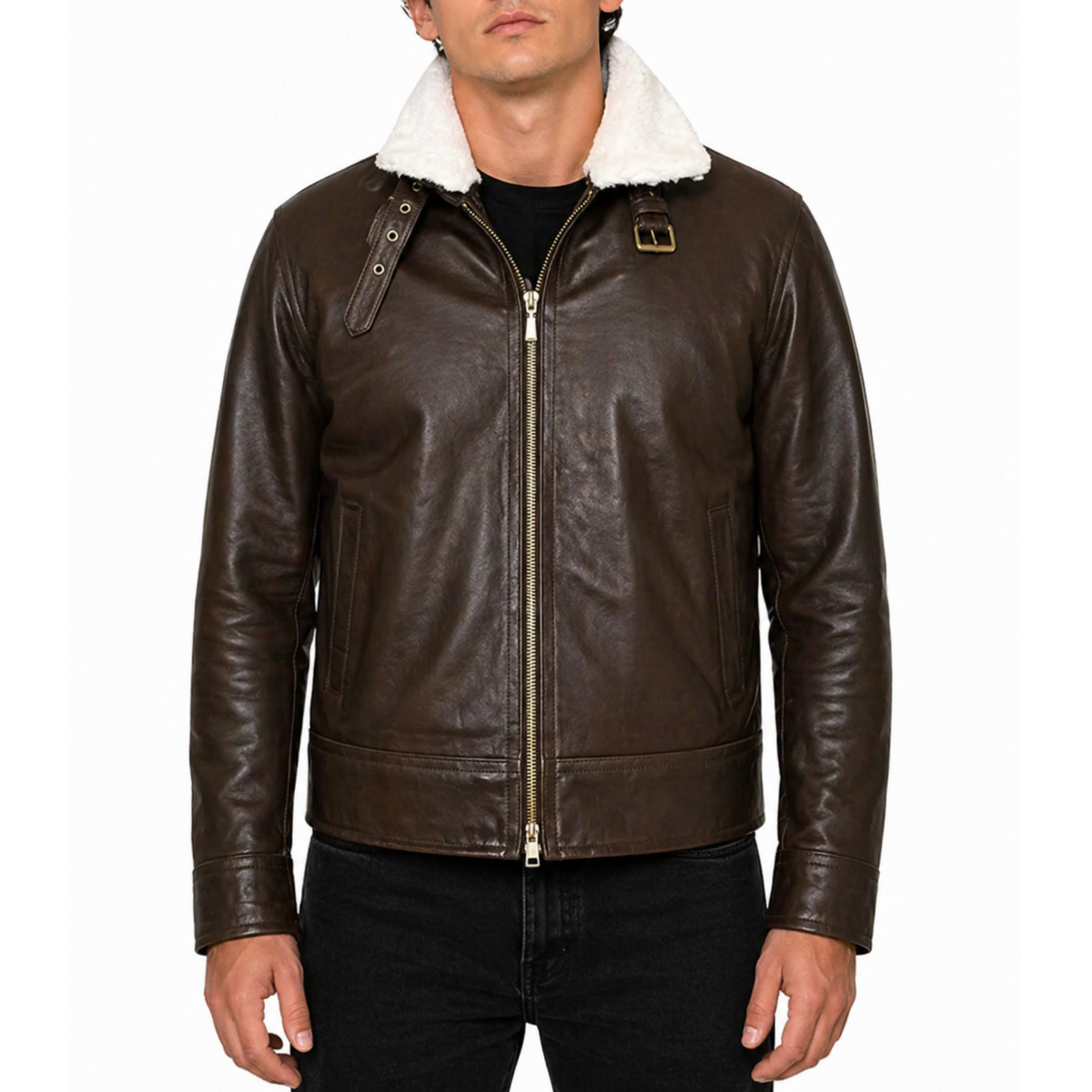 Mens Aviator Vintage Brown Leather Jacket