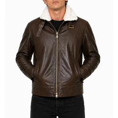 Mens Aviator Vintage Brown Leather Jacket