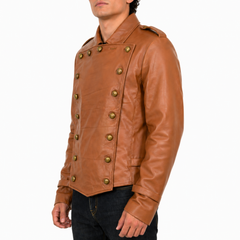 The Rocketeer Billy Campbell Brown V-Shaped Leather Jacket