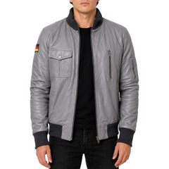 Men's The Luftwaffe German Air Force Grey Leather Jacket