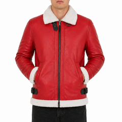 Ryan Reynolds Spirited Christmas Movie Sherpa Fur Red Leather Jacket