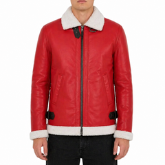 Ryan Reynolds Spirited Christmas Movie Sherpa Fur Red Leather Jacket