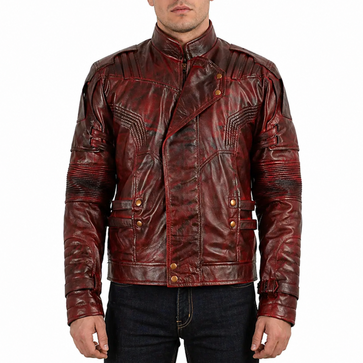 Mens Star Designer Maroon Genuine Waxed Biker Leather Jacket For  Mens