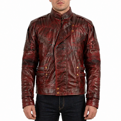 Mens Star Designer Maroon Genuine Waxed Biker Leather Jacket For  Mens