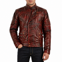 Mens Star Designer Maroon Genuine Waxed Biker Leather Jacket For  Mens