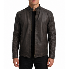 Mens Designer Racer Waxed Brown Leather Jacket