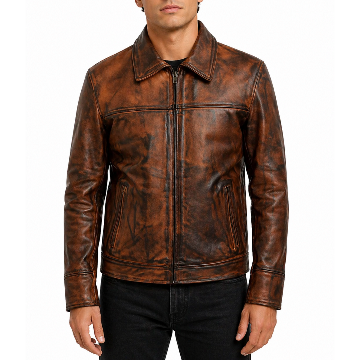 Live Free Or Die Hard Movie Bruce Willis Distressed Brown Cafe Racer Leather Jacket