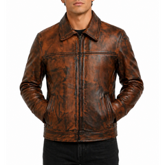 Live Free Or Die Hard Movie Bruce Willis Distressed Brown Cafe Racer Leather Jacket
