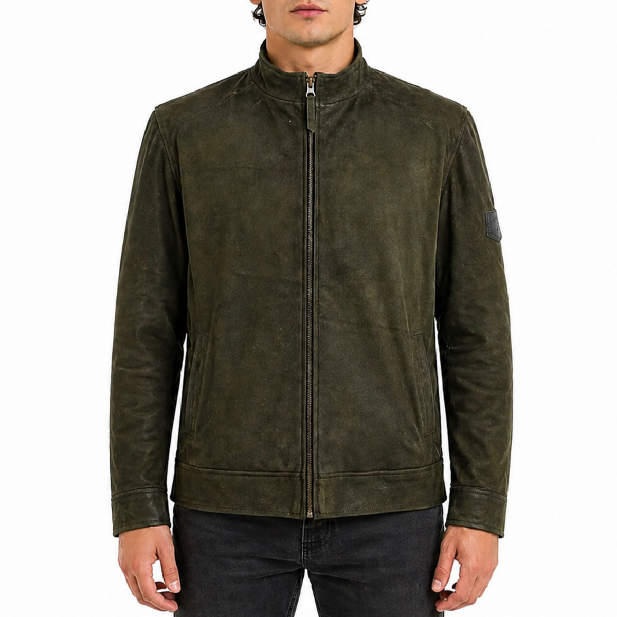 Men's Dark Green Genuine Suede Leather Cafe Racer Jacket