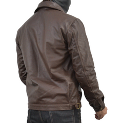 Mens Brown Four Pocket Cafe Racer Real Leather Jacket