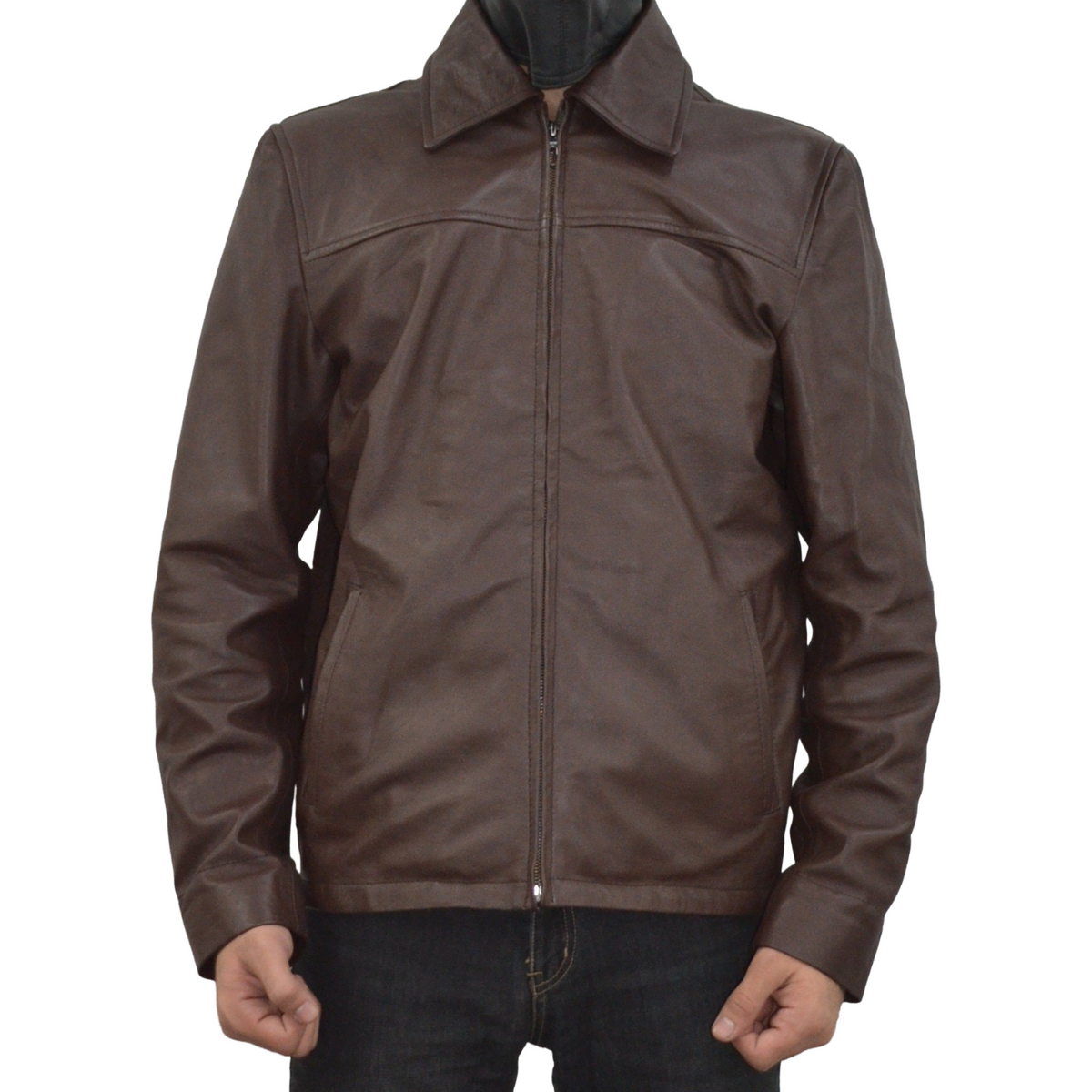 Men's Brown Cafe Racer Biker Real Sheepskin Motorcycle Leather Jacket