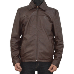 Men's Brown Cafe Racer Biker Real Sheepskin Motorcycle Leather Jacket
