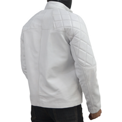 White Designer Mens Quilted Motorcycle Biker Leather Jacket