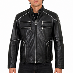 Designer Racer Piping Leather Jacket