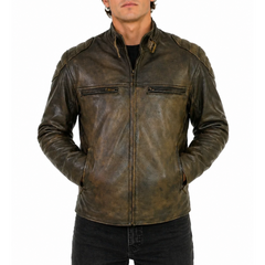 Vintage Distressed Retro Racer Leather Jacket