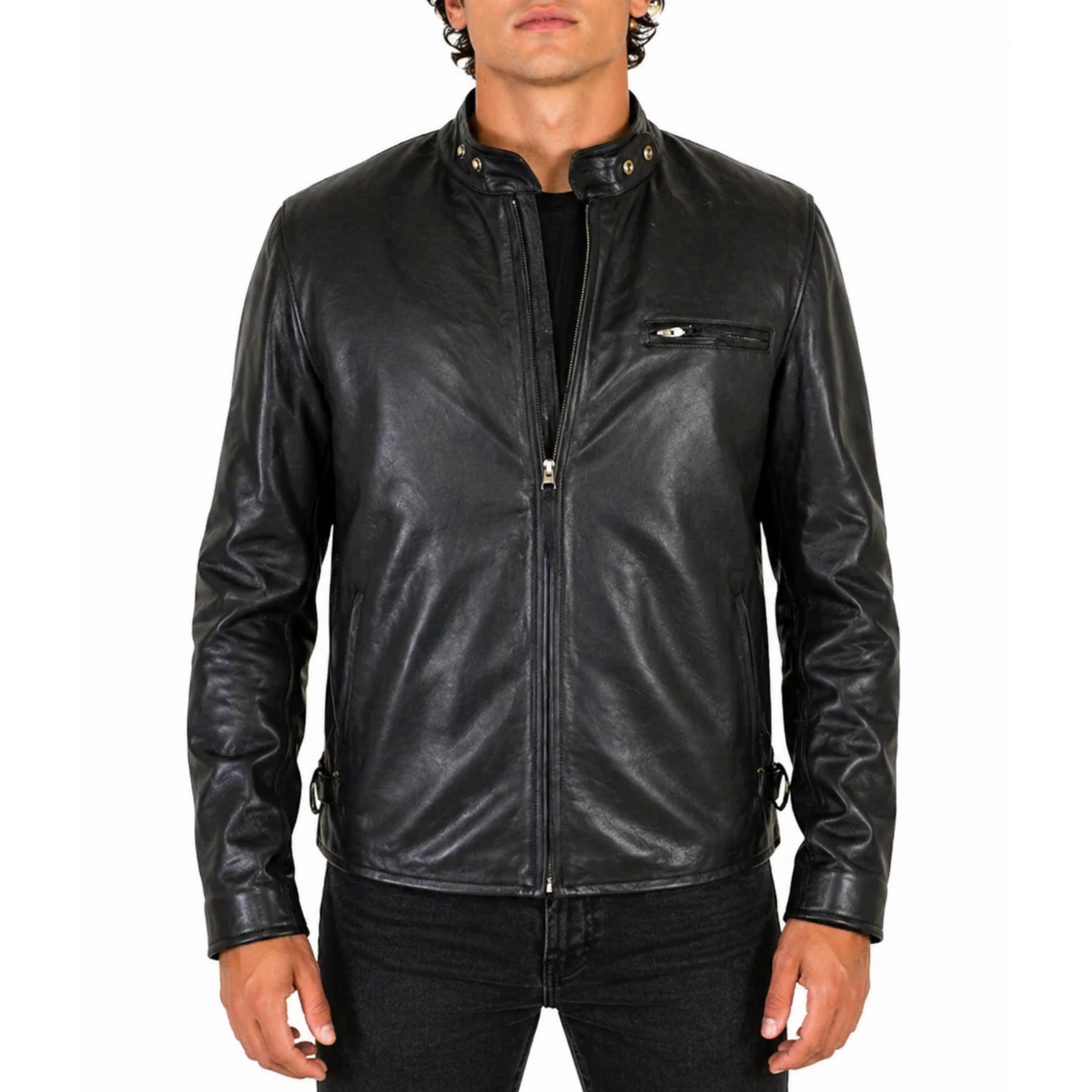 Mens Designer Motorcycle Black Biker Cafe Racer Leather Jacket