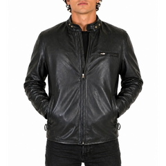 Mens Designer Motorcycle Black Biker Cafe Racer Leather Jacket