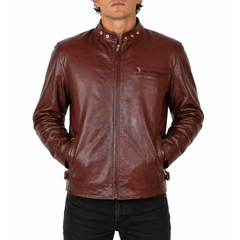 Mens Designer Motorcycle Maroon Racer Leather Jacket