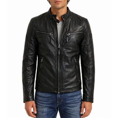 Men Designer Biker Style Classic Black Zipper Genuine Leather Jacket