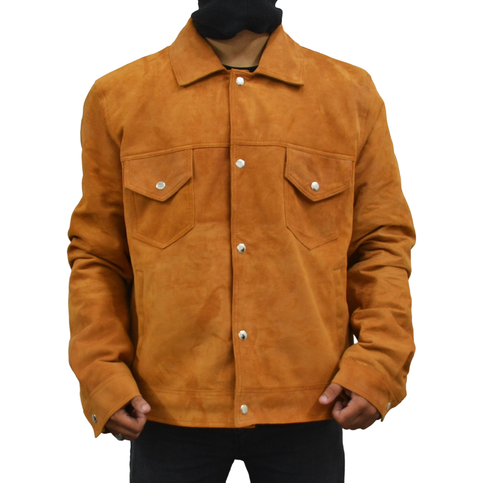 Men's Casual Classic Denim Trucker Genuine Suede Leather Jacket