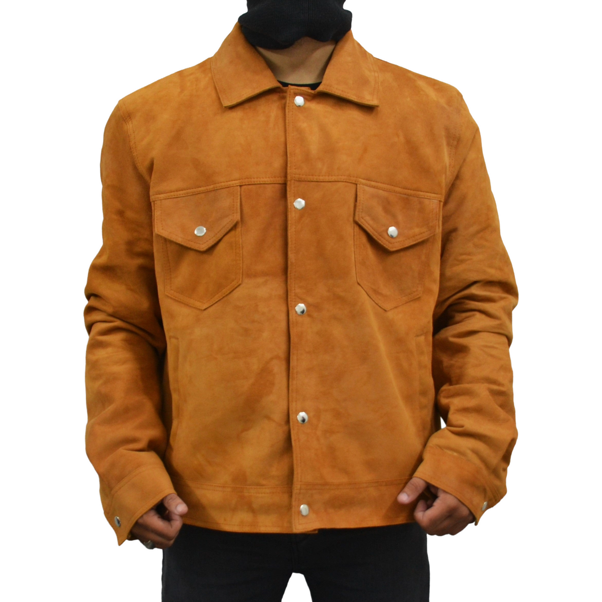 Men's Casual Classic Denim Trucker Genuine Suede Leather Jacket