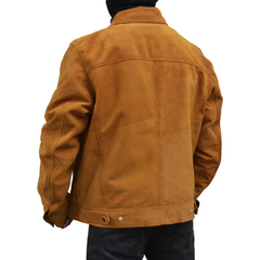 Men's Casual Classic Denim Trucker Genuine Suede Leather Jacket