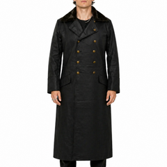 WW2 German officer leather long coat with fur on cuffs