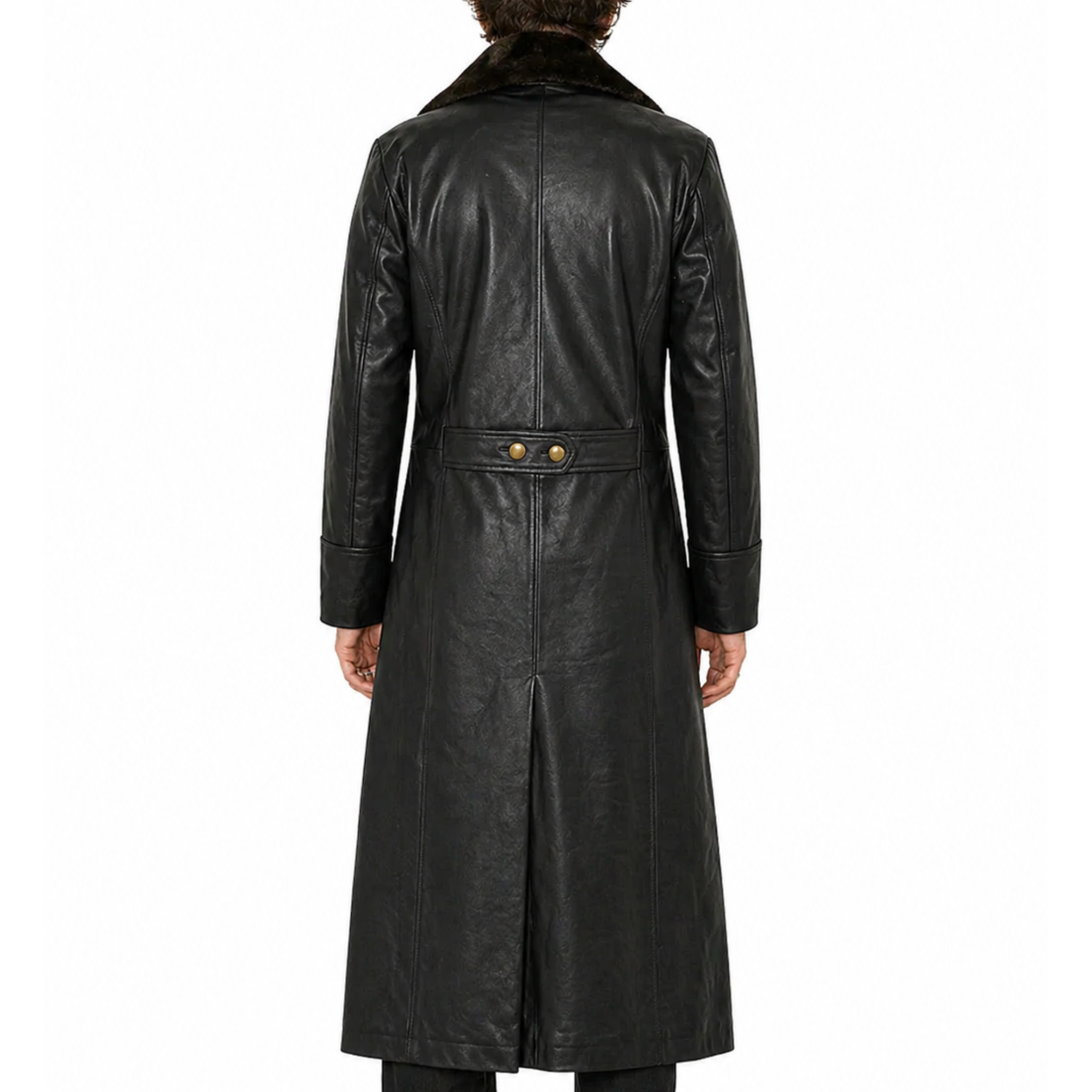 WW2 German officer leather long coat fur cuffs detail