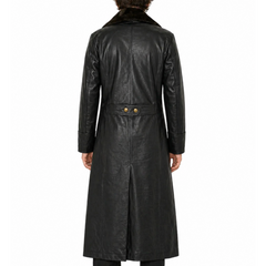 WW2 German officer leather long coat fur cuffs detail