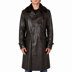 Mens Aviator World War Brown Double Breasted Genuine Leather