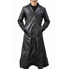 Men's Designer Long Black Genuine Sheepskin Leather Trench Coat