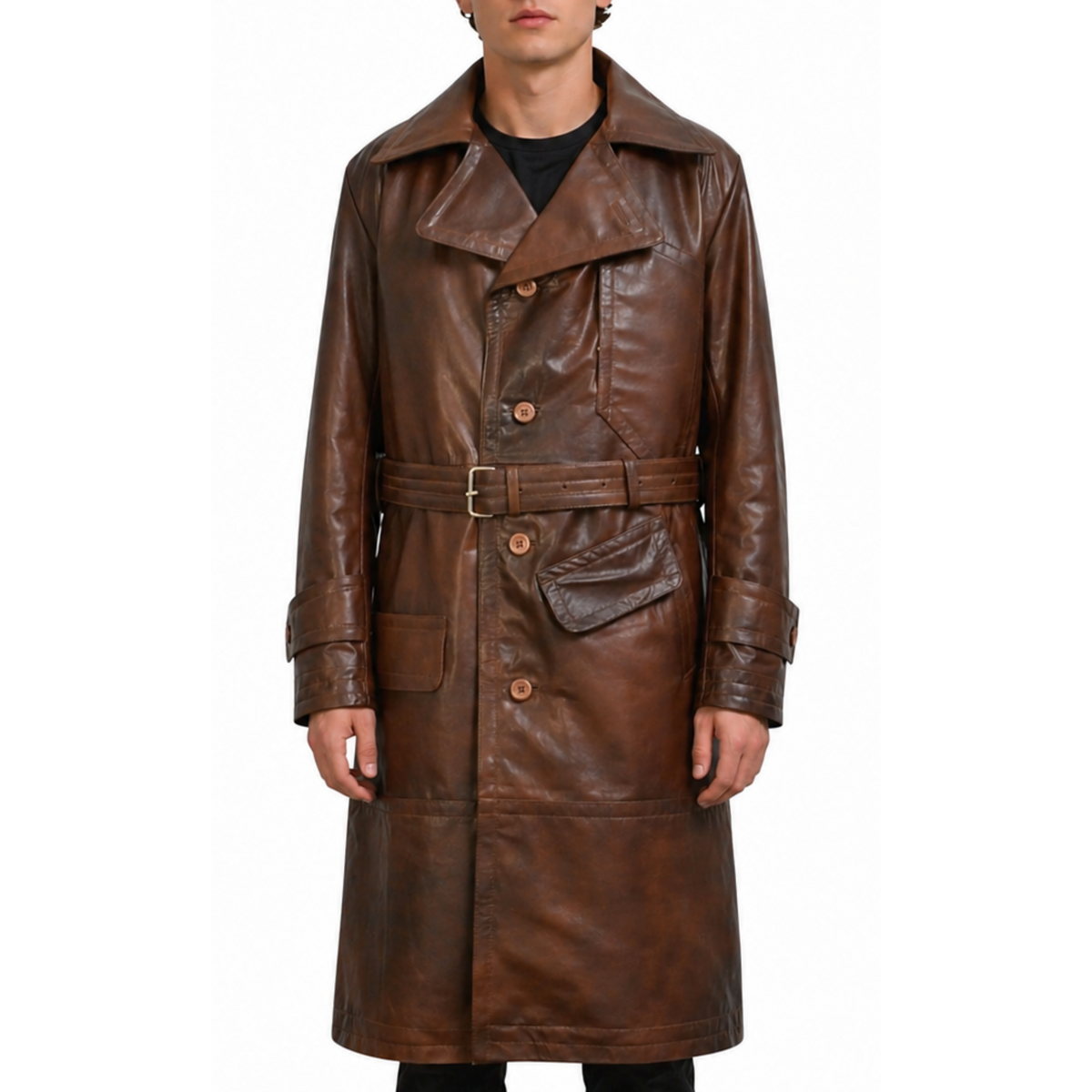 World War 1 R.F.C. Genuine Leather Flying Trench Belted Waxed Coat