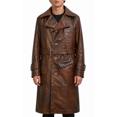 World War 1 R.F.C. Genuine Leather Flying Trench Belted Waxed Coat