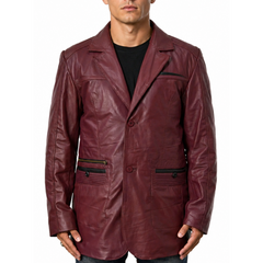 Men's Maroon Stylish Casual 2 Button Genuine Leather Blazer