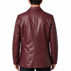 Men's Maroon Stylish Casual 2 Button Genuine Leather Blazer
