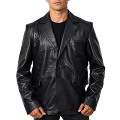 Men's Black 2 Button Casual Formal Genuine Lambskin Leather Blazer