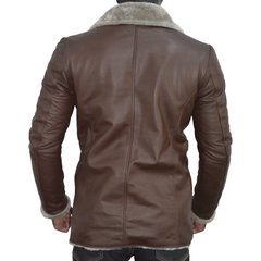 Men's Brown Fur Collar Slim Fit Leather Blazer Jacket