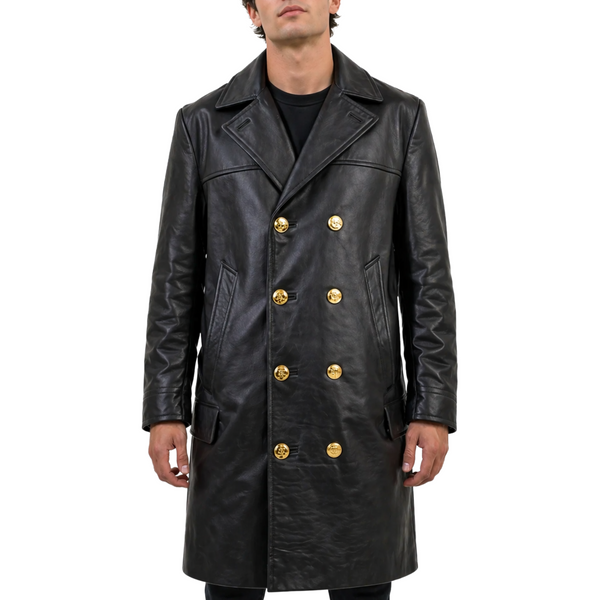 ワコマリア　LEATHER DOUBLE BREASTED COAT WW2 Uboat Doctor Who 3 Quarter Leather Coat – South Beach Leather