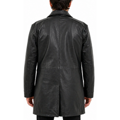 Men's Three Quarter Mid-Lenth Black Designer Genuine Leather Coat