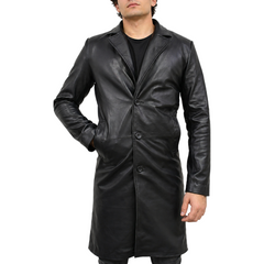Men's black Mid-Length Genuine Lambskin Leather Trench Coat