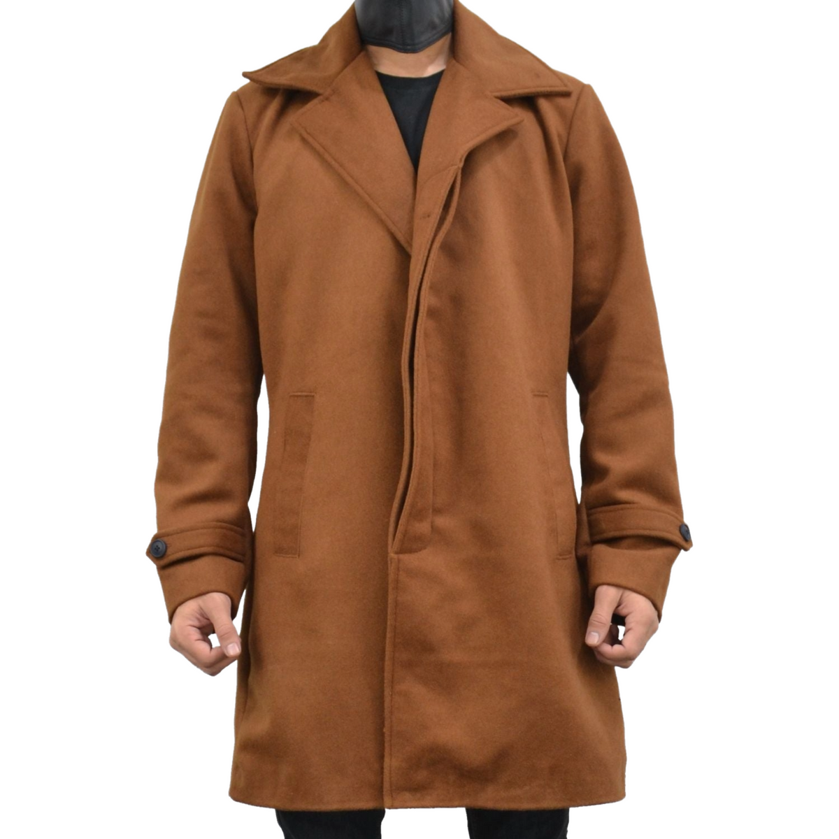 Men's Single Breasted Slim Fit Brown Three Quarter Wool Coat