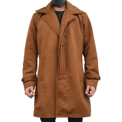 Men's Single Breasted Slim Fit Brown Three Quarter Wool Coat